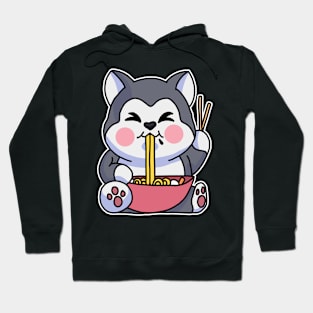 Anime Kawaii Ramen Eating Husky Japanese Noodles Hoodie